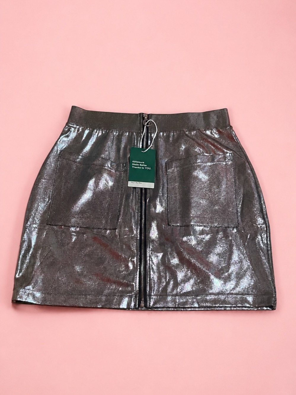 HALARA Shiny Silver Front-Zip Mini Skirt - Picture 2 of 4